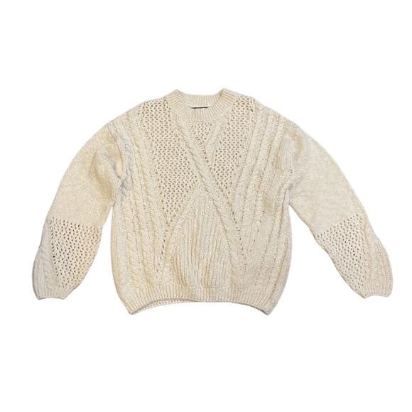 Miss Me Sweaters - Miss Me Open Weave Cable Knit Crewneck Sweater Size Medium Preppy Fisherman